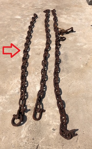 Two links of an anchor chain forged from puddled iron with cast iron stubs,  late 18th to mid 19th century