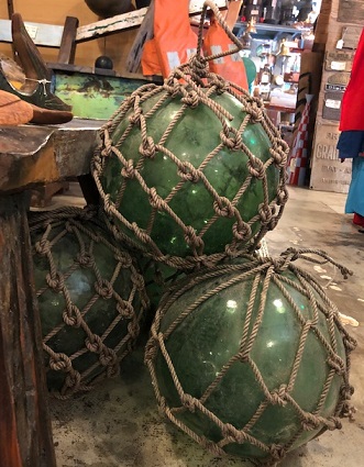 Antique Vintage Maritime Green Glass Fishing Floats Buoy Ball Net